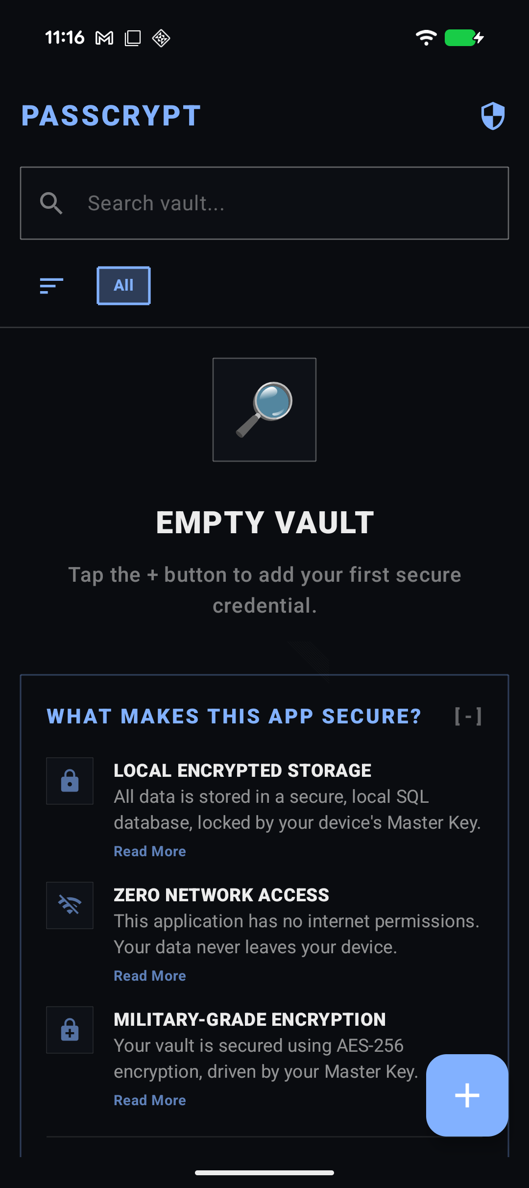 PassCrypt App Home (Dark)