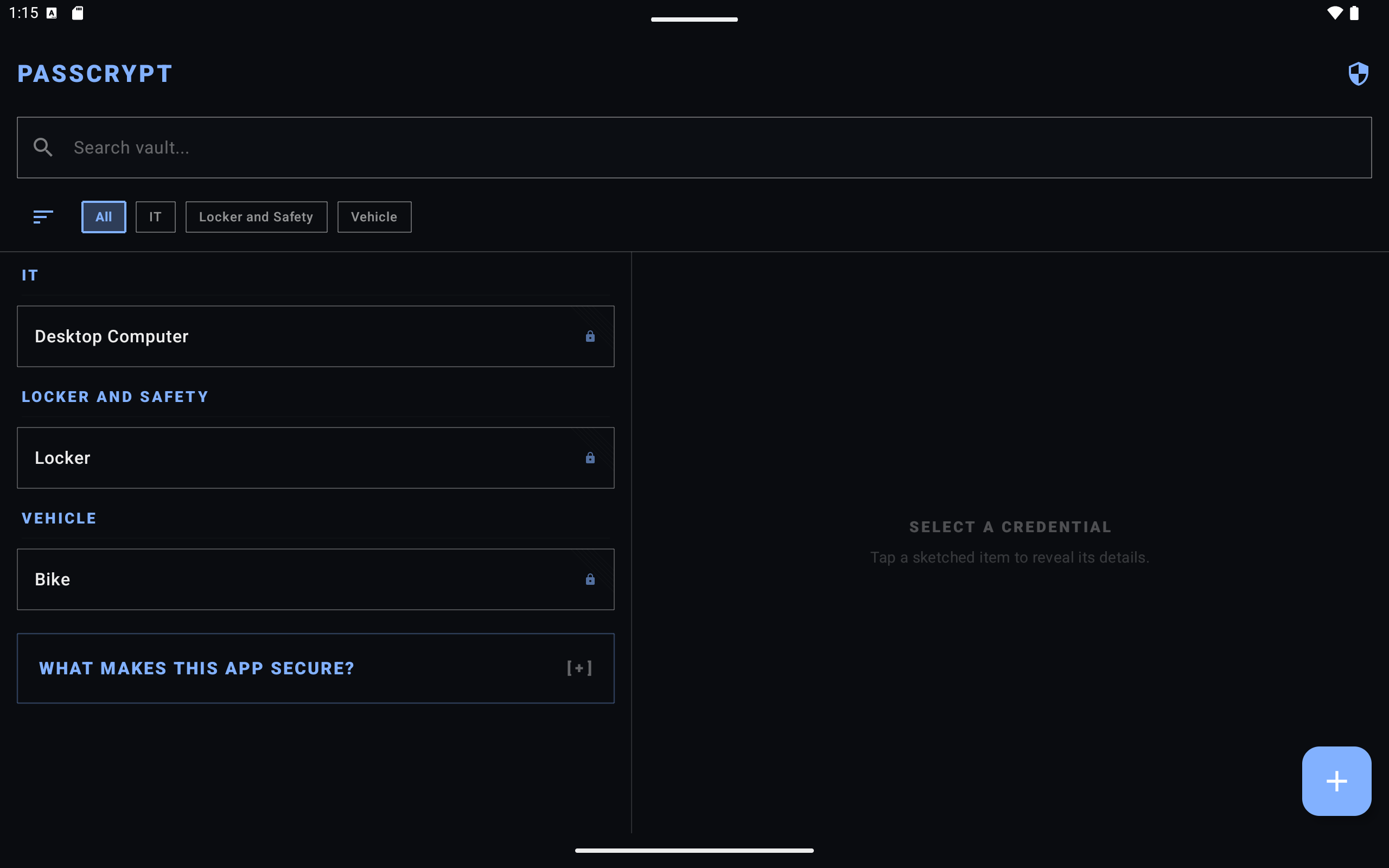 PassCrypt Tablet Home (Dark)