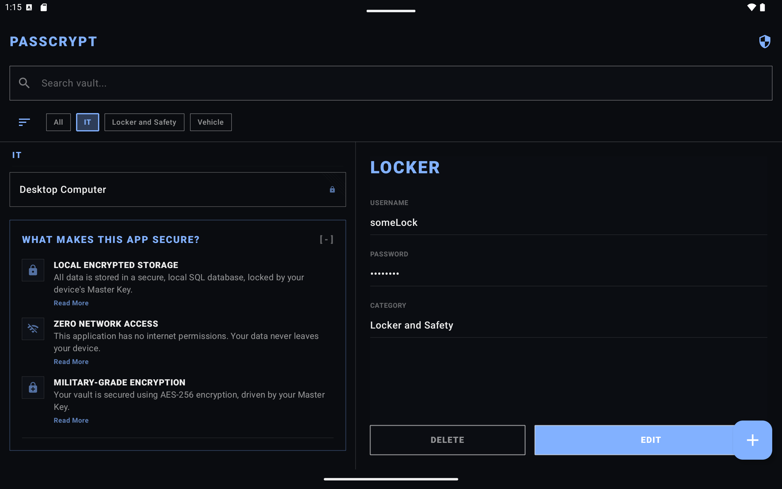 PassCrypt Tablet Security (Dark)