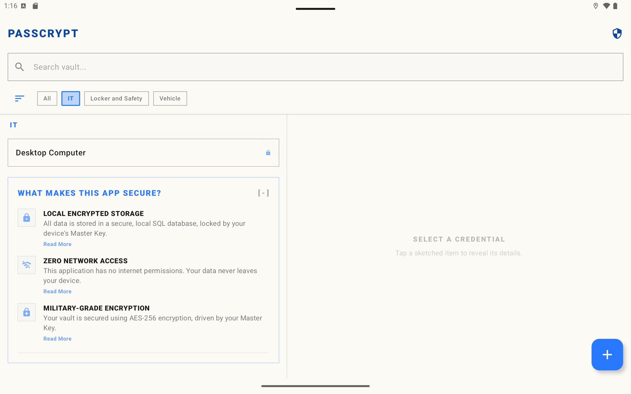 PassCrypt Tablet Settings (Light)